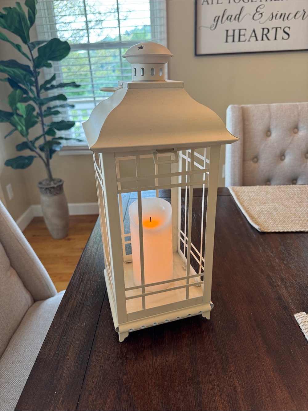 White Decorative Metal Lantern Candle Holder -